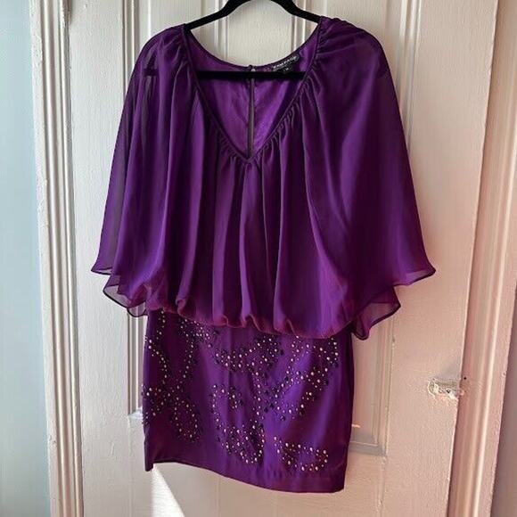 Rampage Mini Dress Womens Medium Purple Beaded Cocktail Y2K Early 2000s VTG - Picture 1 of 6